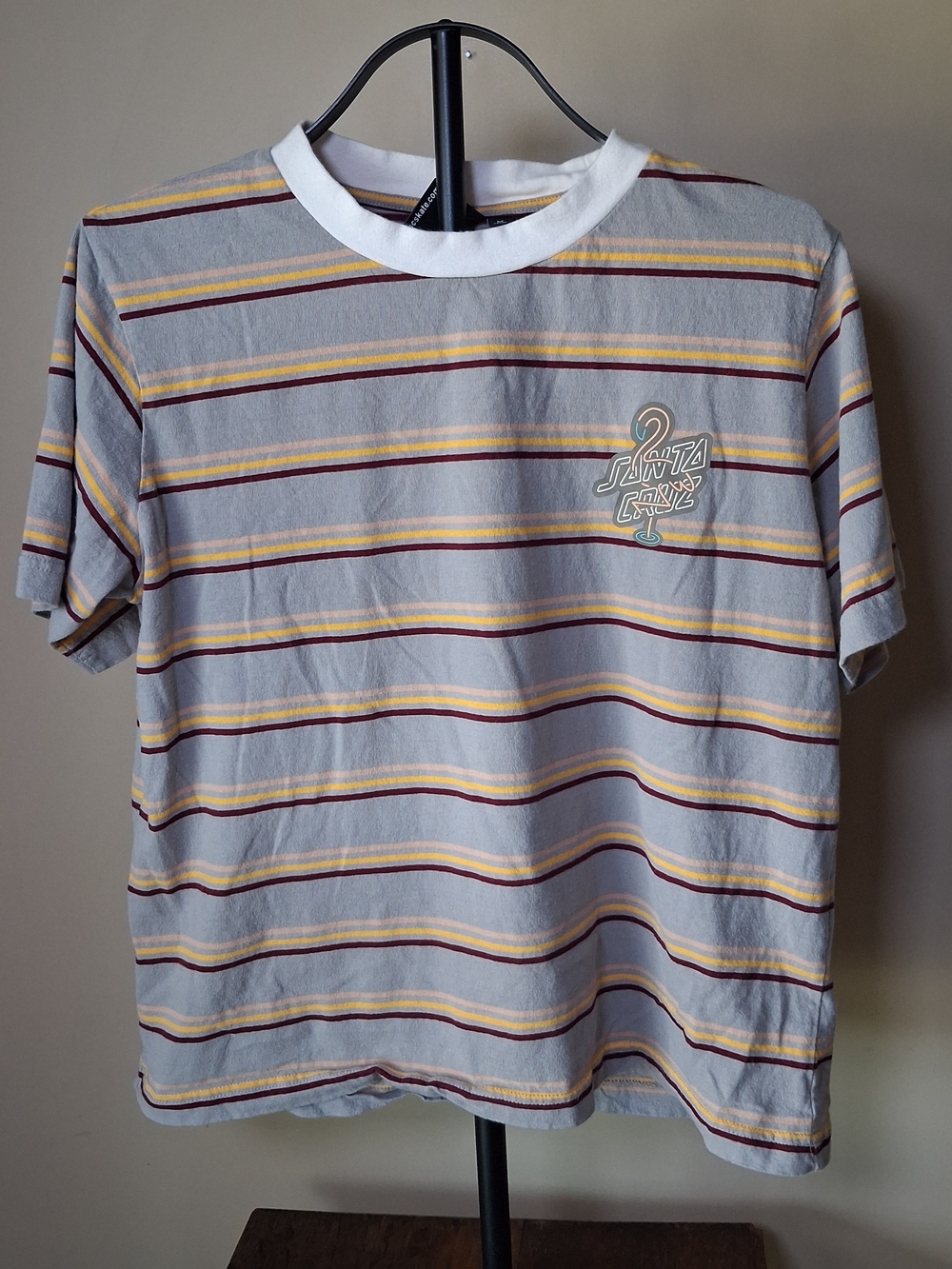Santa Cruz Glow Dot Grey Sunrise Stripe Tshirt; Size M; Skatewear